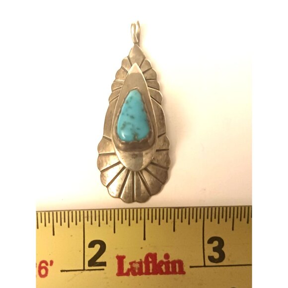 Native American Turquoise Sterling signed Pendant (1606) - Picture 4 of 7
